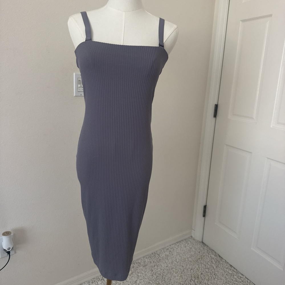Victoria's Secret Ribbed Square-Neck Midi Dress in Slate